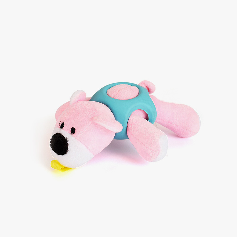 Soundmaking rubber plush toy, prone bear